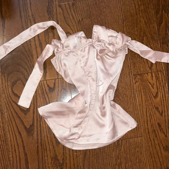 Missguided Satin Pink Champagne Tie Strap Bustier Top Sz 2 - Picture 3 of 4